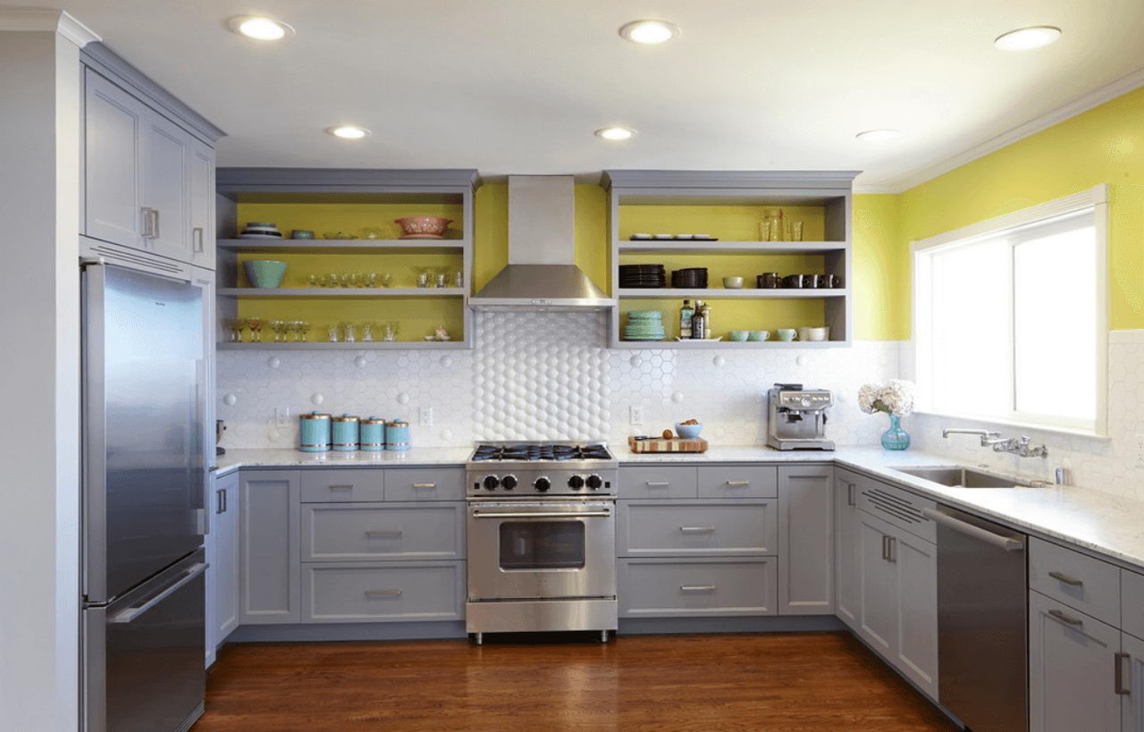 kitchen cabinets with open shelves