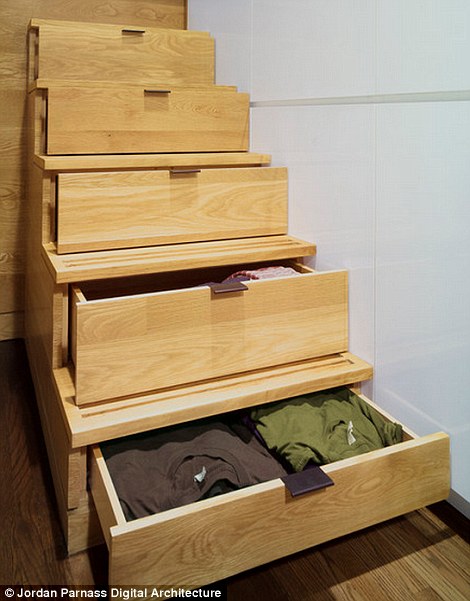 The staircase doubles as storage: 'We exploited every opportunity for storage,' says Darrick