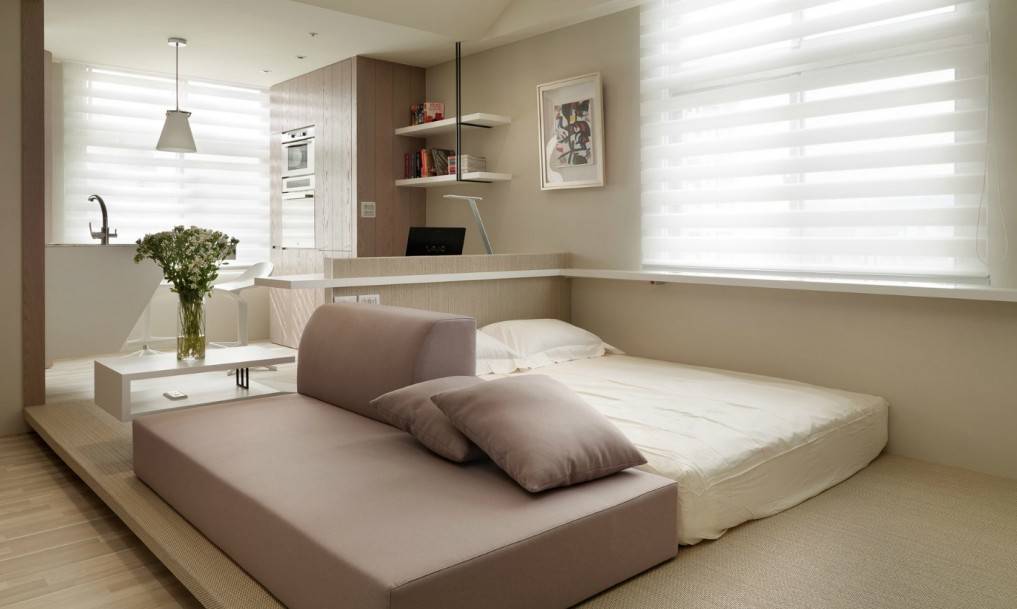 contemporary bedroom interior of the small apartment without bed