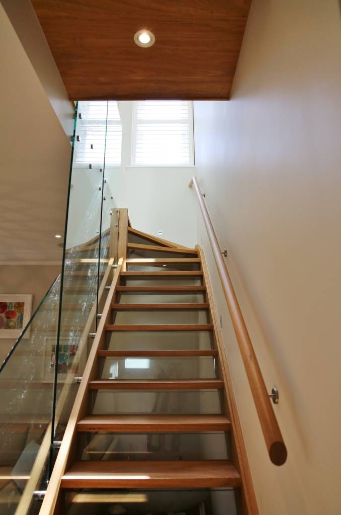 Stairs concept with glass and wood