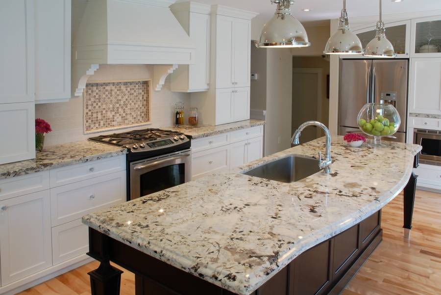 16 - Furniture kitchen matte black stained oak wood kitchen island with white motives ogee marble top built in silver steel undermount sink countertops for kitchen islands