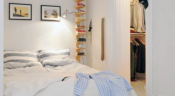 Make bedroom White walls convenient shelf and reading light