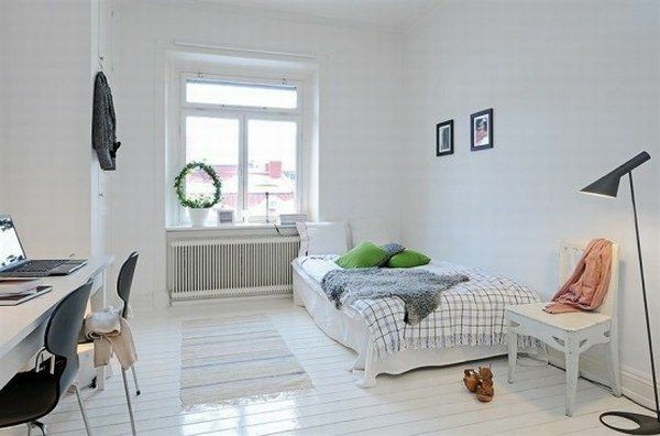 Make white bedroom Scandinavian style window size desk chair next to the bed