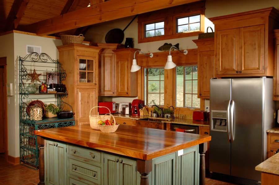 Country Style Kitchen Island with Wood Surface