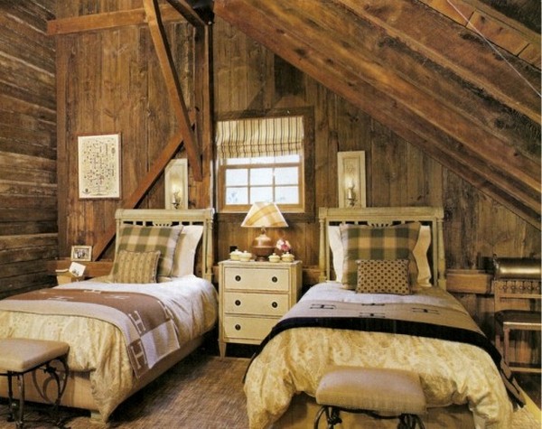 two bed room in an attic roof