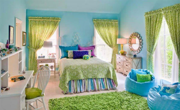 blue curtains bedroom colors ideas wanndfarbe bright green textiles