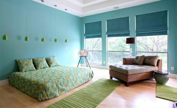 bedroom colors ideas wall color blue linen runner green