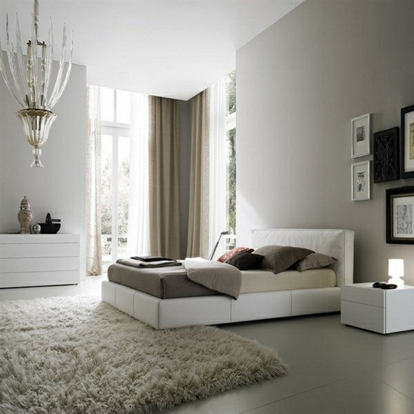 Leather bed futuristic modern pendant light gray wall