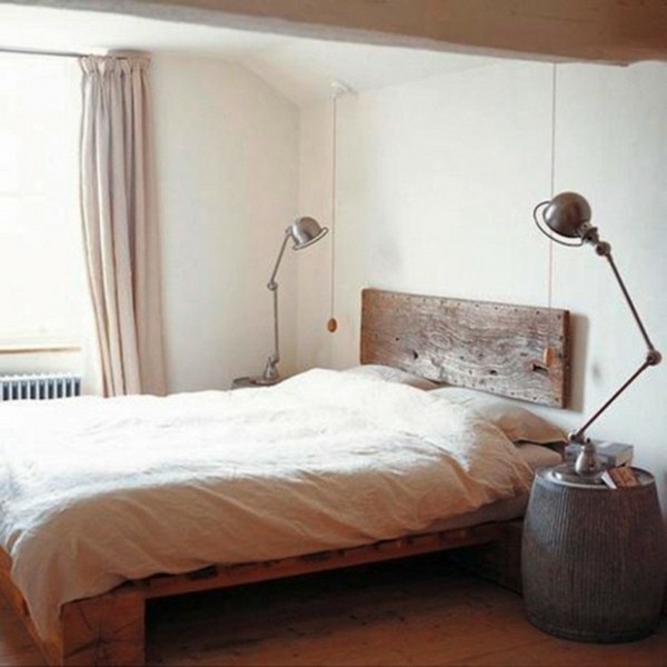 bed headboard mattress bedside lamps wood board vessels