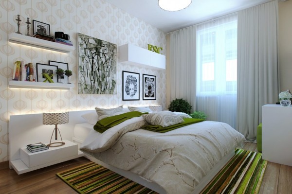 Green white bedroom