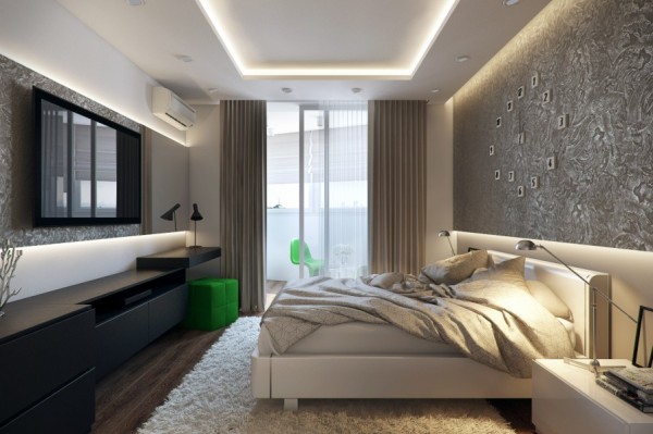 White green black bedroom