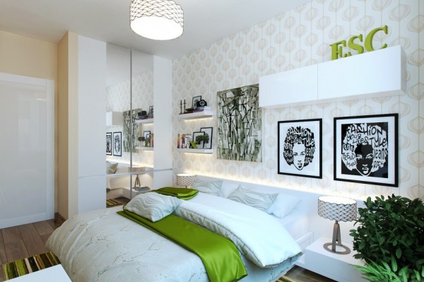 Green white modern bedroom