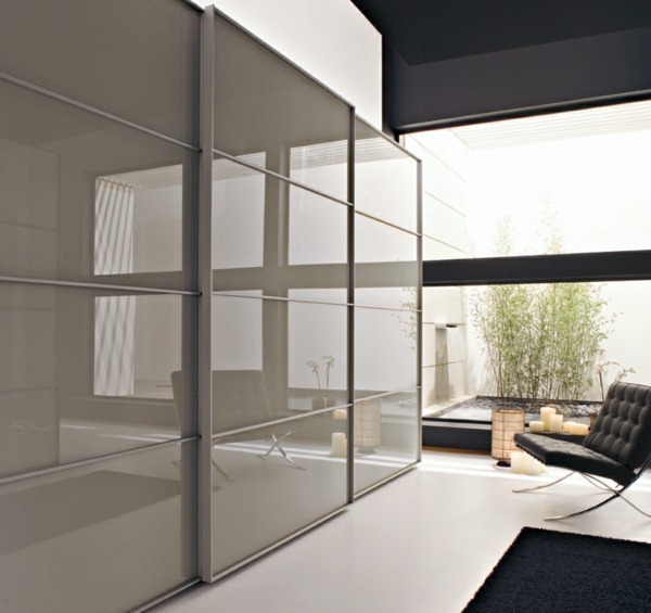 Wardrobe with sliding doors shiny frosted glass bedroom