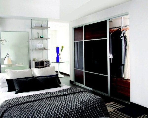 Wardrobe with sliding doors dark glass cabinet rod bedrooms
