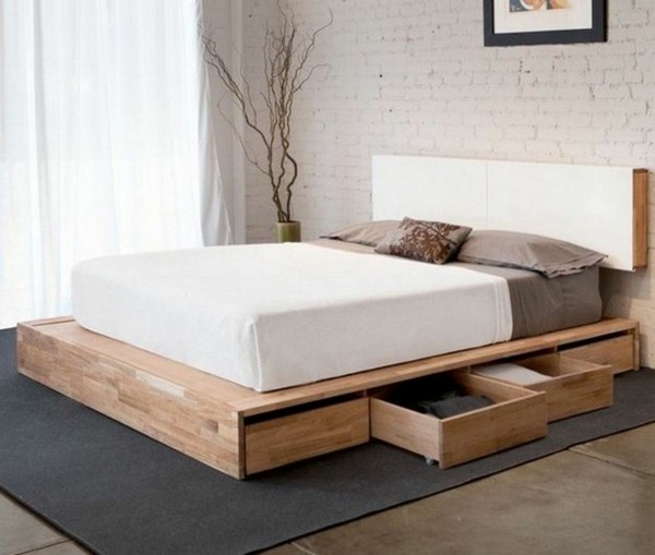 platform bed with storage drawers for storing clothes and resized