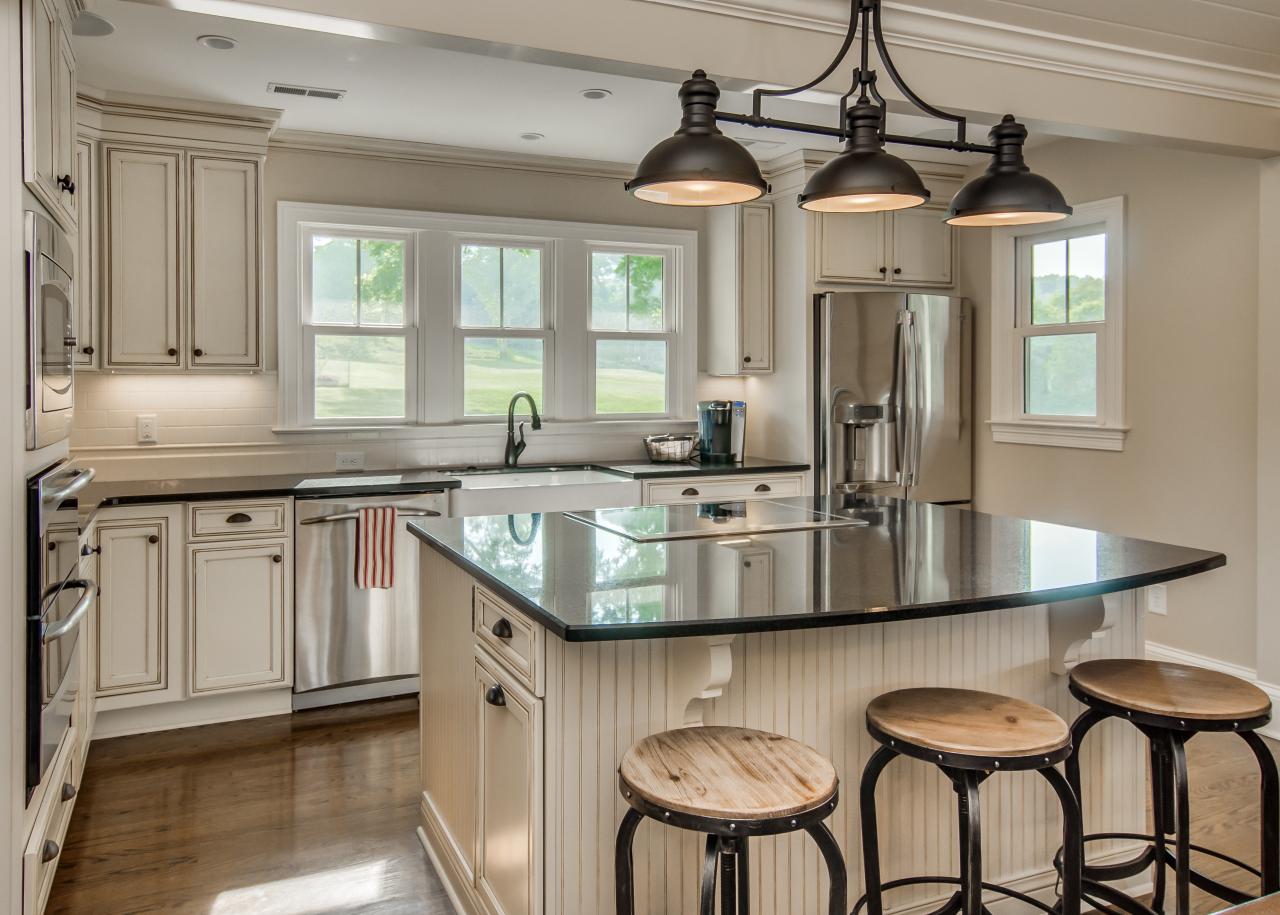 Industrial farmhouse kitchen island and mid-century american style decor