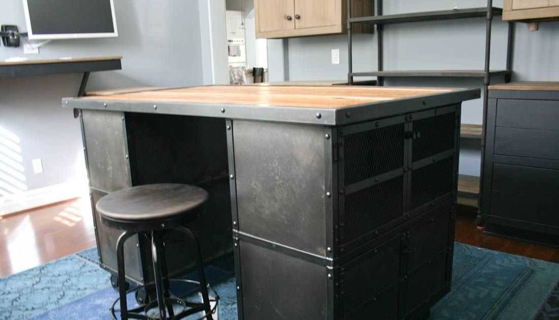 Simple industrial metal kitchen island