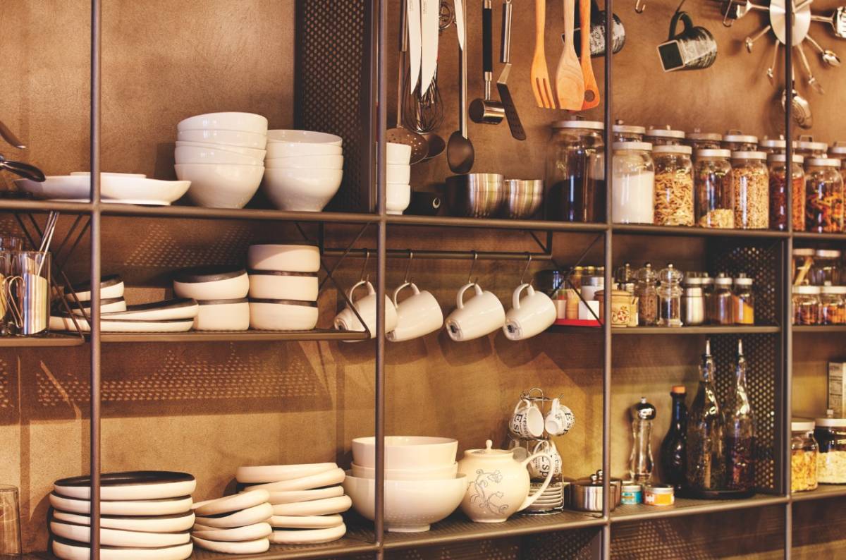 Metal loft kitchen storage as an element of functional decor