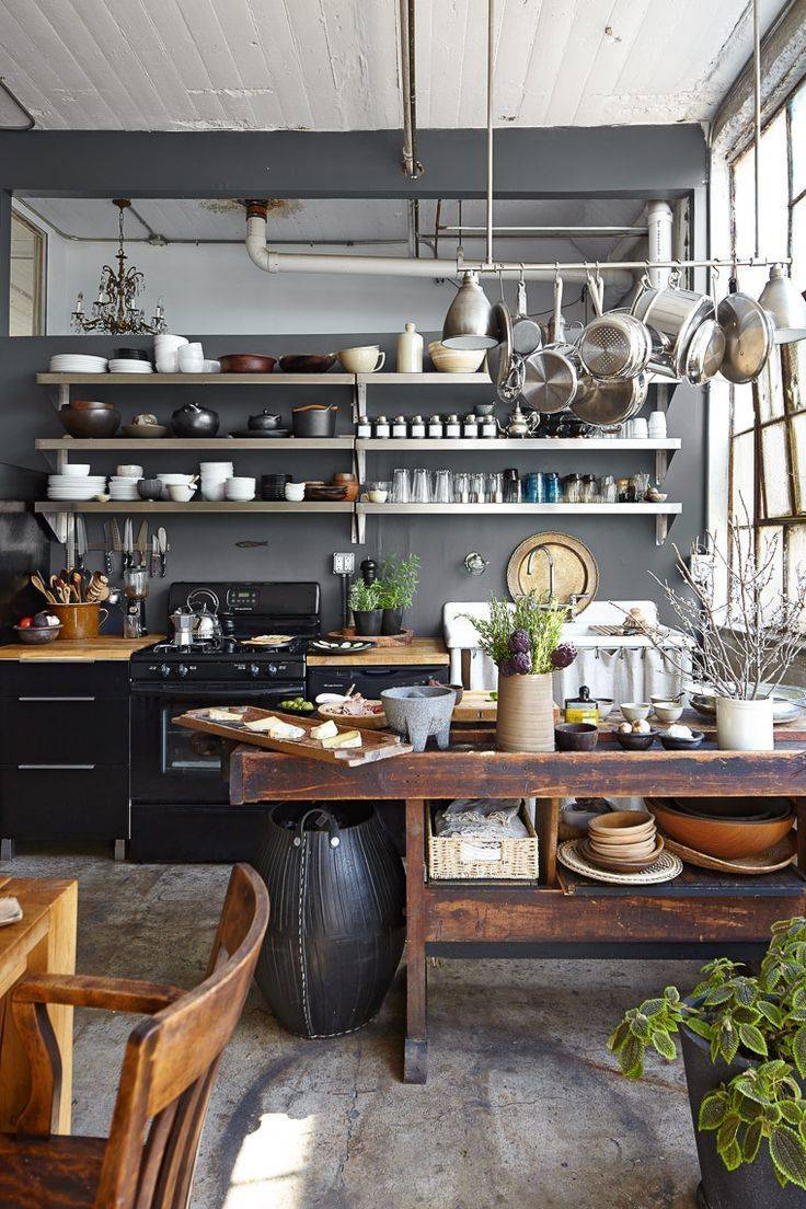 Beautiful rustic loft kitchen with farmhouse elements